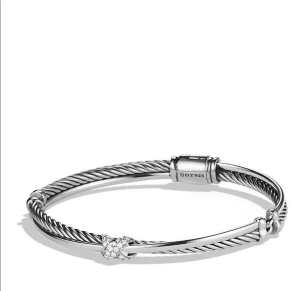 David Yurman Sterling Silver Petite X Diamond Crossover Bracelet EUC - Picture 2 of 14